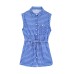 Flip collar sleeveless plaid single breasted jumpsuit/pants for women