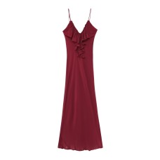 V-neck ruffled chiffon camisole dress for women