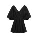 V-neck bubble sleeve lace up printed dress for women