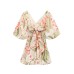 V-neck bubble sleeve lace up printed dress for women