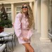 Commuter collar long sleeved striped shirt hip hugging skirt fashionable set