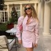 Commuter collar long sleeved striped shirt hip hugging skirt fashionable set