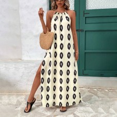 Elegant European and American style design hanging neck beach long skirt dress
