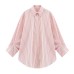 Collar long sleeved contrasting striped shirt top for women