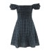 Single breasted one-piece collar off shoulder plaid dress