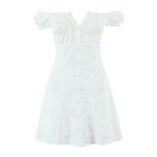 Shoulder bag waist cinching embroidered dress for women