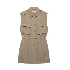 Flip collar sleeveless pocket short workwear dress for women Flip collar sleeveless pocket short workwear dress for women