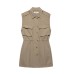 Flip collar sleeveless pocket short workwear dress for women