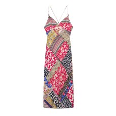 Fashion printed camisole backless MIDI dress for women