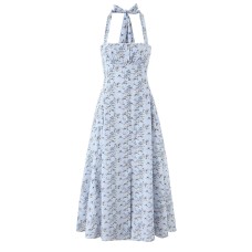 Fashion neck button print dress for women
