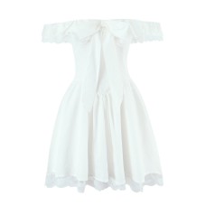 One shoulder flying sleeve lace border bow ballet dress for women