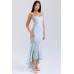 Square neck elastic mesh jacquard pleated sleeveless fishtail suspender long skirt