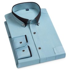 Men's contrasting collar elastic long sleeved shirt casual and comfortable no ironing shirt