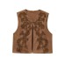 Embroidered round neck sleeveless suede textured vest for women in vest Embroidered round neck sleeveless suede textured vest for women in vest