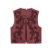 Embroidered round neck sleeveless suede textured vest for women in vest Embroidered round neck sleeveless suede textured vest for women in vest