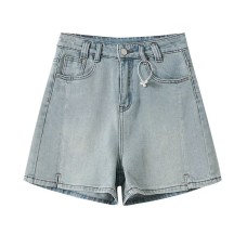 Low waisted A-line straight leg denim shorts for women