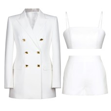 Temperament Commuting Fashion Professional Women's Suit Strap Shorts 3-Piece Set