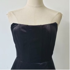French sexy strapless high waisted design three-dimensional flower dress