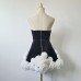 French sexy strapless high waisted design three-dimensional flower dress