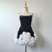 French sexy strapless high waisted design three-dimensional flower dress