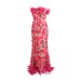 Seaside vacation style long dress with strapless three-dimensional flower embroidery hip hugging dress