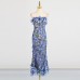 Seaside vacation style long dress with strapless three-dimensional flower embroidery hip hugging dress