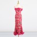 Seaside vacation style long dress with strapless three-dimensional flower embroidery hip hugging dress