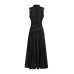 French minimalist retro style round neck sleeveless waist cinched lace dress