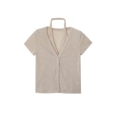 Fake two V-neck hanging neck short sleeved T-shirt jackets for women