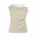 Fake two sleeveless pleated T-shirt tops for women