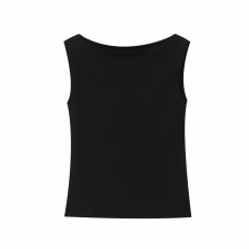 Round neck sleeveless solid color slim fit T-shirt top for women