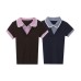 Splicing collar short sleeved knitted T-shirt top for women