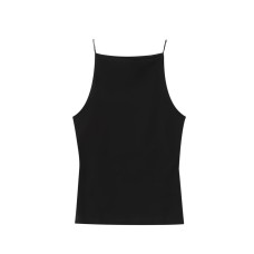 One neck sleeveless solid color suspender T-shirt top for women