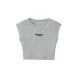 Round neck sleeveless embroidered ultra short T-shirt top for women