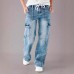 Straight leg jeans women's casual lace up multi pocket functional work pants
