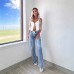 Straight leg jeans women's casual lace up multi pocket functional work pants
