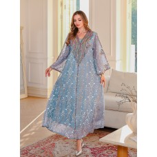 Muslim Women's Dress Long Skirt Abaya Arabic Embroidered Robe