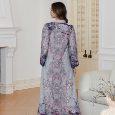 Middle Eastern Printed Dress Muslim Fashion Embroidered Long Robe Women's Long Skirt