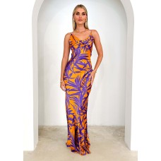Printed V-neck long skirt slim fit sexy high waisted dress for women