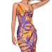 Printed V-neck long skirt slim fit sexy high waisted dress for women