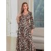Leopard Print Dubai Dress Elegant Muslim Women's Long Robe