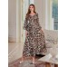 Leopard Print Dubai Dress Elegant Muslim Women's Long Robe