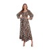 Leopard Print Dubai Dress Elegant Muslim Women's Long Robe