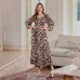 Leopard Print Dubai Dress Elegant Muslim Women's Long Robe