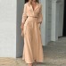 Solid color short sleeved shirt with high waist and wide leg pants set for women
