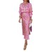 Printed collar long sleeved shirt high waisted skirtfashionable set