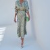Printed collar long sleeved shirt high waisted skirtfashionable set
