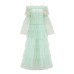 Sweetheart Neck Polka Dot Green Tiered Dress with Off-the-Shoulder Sleeves