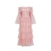 Sweetheart Neck Polka Dot Green Tiered Dress with Off-the-Shoulder Sleeves