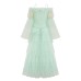 Sweetheart Neck Polka Dot Green Tiered Dress with Off-the-Shoulder Sleeves